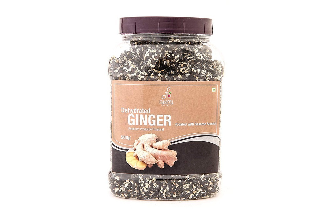 Flyberry Gourmet Dehydrated Ginger (Coated with Sesame Seeds)   Plastic Jar  500 grams